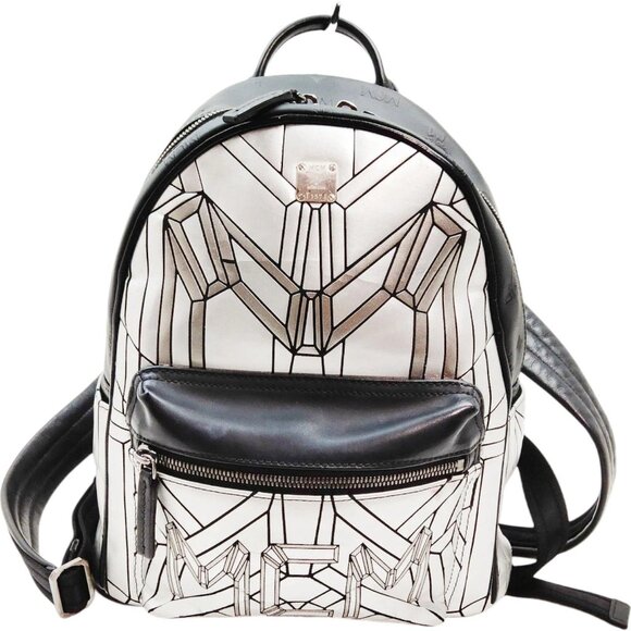 (L4) Authentic MCM Backpack Bag Silver PVC Luxury Vintage Designer Handbag - Picture 1 of 9